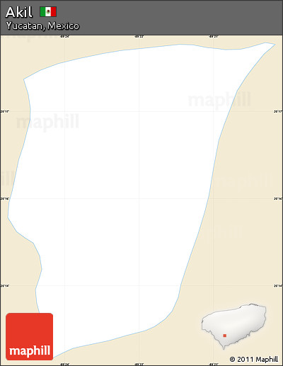 Classic Style Simple Map of Akil, single color outside