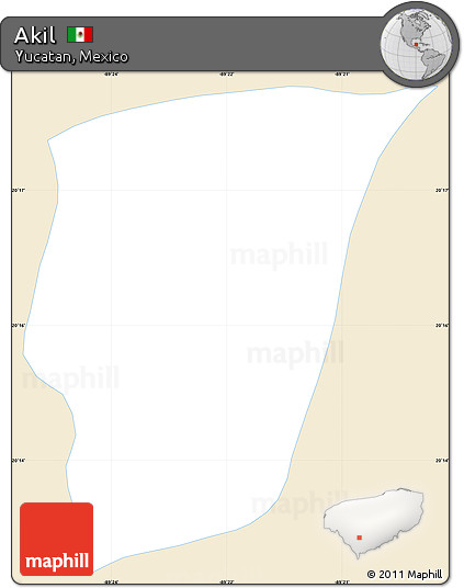 Classic Style Simple Map of Akil, single color outside