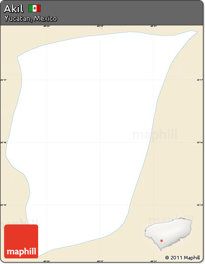 Classic Style Simple Map of Akil, single color outside