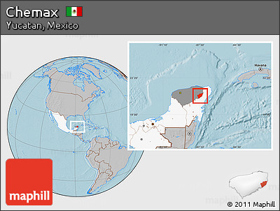 Gray Location Map of Chemax, highlighted country, highlighted parent region, hill shading