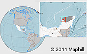 Gray Location Map of Maxcanu, highlighted country, highlighted parent region, hill shading