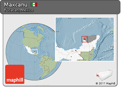Savanna Style Location Map of Maxcanu, highlighted country, highlighted parent region, hill shading