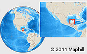 Shaded Relief Location Map of Maxcanu, highlighted parent region, within the entire country