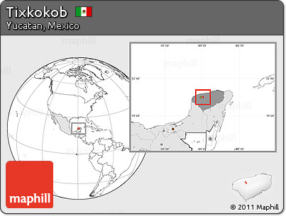 Blank Location Map of Tixkokob, highlighted country, highlighted parent region