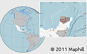 Gray Location Map of Tixkokob, highlighted country, highlighted parent region, hill shading