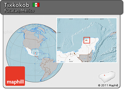 Gray Location Map of Tixkokob, highlighted country, hill shading
