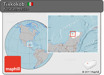 Gray Location Map of Tixkokob, highlighted parent region, hill shading