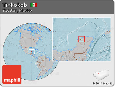 Gray Location Map of Tixkokob, hill shading