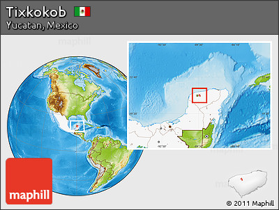 Physical Location Map of Tixkokob, highlighted country