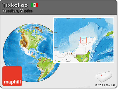 Physical Location Map of Tixkokob, highlighted country