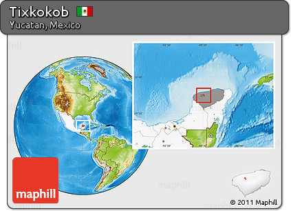 Physical Location Map of Tixkokob, highlighted country, highlighted parent region