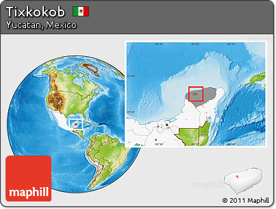 Physical Location Map of Tixkokob, highlighted country, highlighted parent region