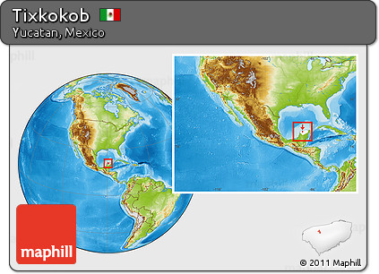 Physical Location Map of Tixkokob, highlighted parent region, within the entire country