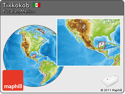 Physical Location Map of Tixkokob, highlighted parent region, within the entire country