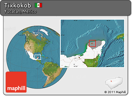 Satellite Location Map of Tixkokob, highlighted country, highlighted parent region