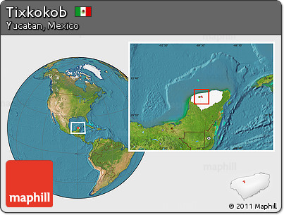 Satellite Location Map of Tixkokob, highlighted parent region