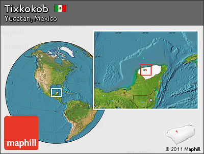 Satellite Location Map of Tixkokob, highlighted parent region