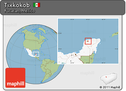 Savanna Style Location Map of Tixkokob, highlighted country