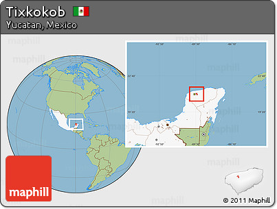 Savanna Style Location Map of Tixkokob, highlighted country