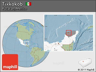 Savanna Style Location Map of Tixkokob, highlighted country, highlighted parent region, hill shading