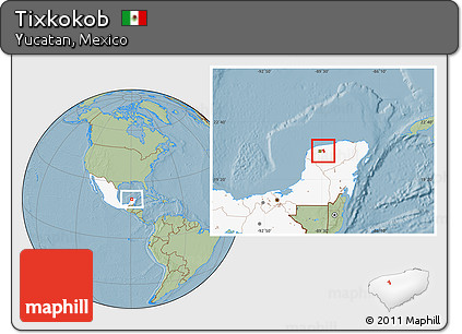 Savanna Style Location Map of Tixkokob, highlighted country, hill shading