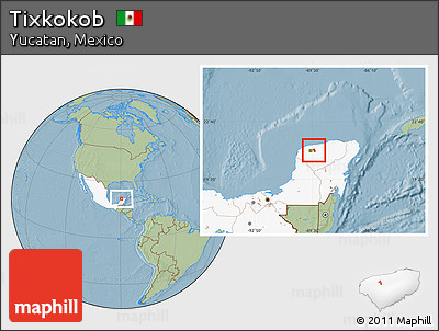 Savanna Style Location Map of Tixkokob, highlighted country, hill shading