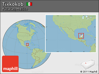 Savanna Style Location Map of Tixkokob, highlighted parent region, within the entire country