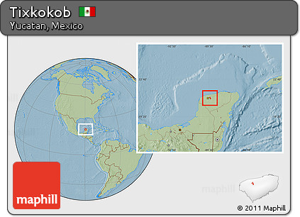 Savanna Style Location Map of Tixkokob, hill shading