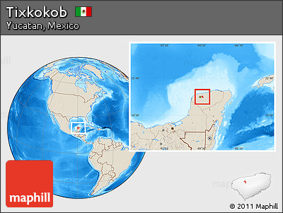 Shaded Relief Location Map of Tixkokob