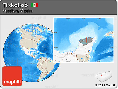 Shaded Relief Location Map of Tixkokob, highlighted country, highlighted parent region