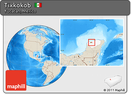 Shaded Relief Location Map of Tixkokob, highlighted parent region