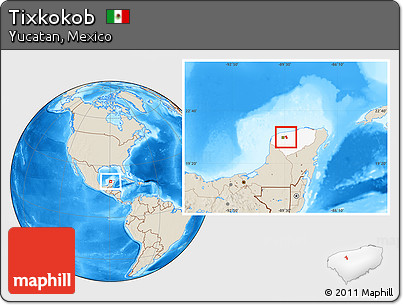 Shaded Relief Location Map of Tixkokob, highlighted parent region