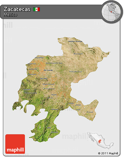Satellite 3D Map of Zacatecas, single color outside