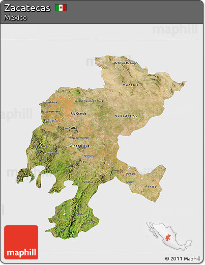 Satellite 3D Map of Zacatecas, single color outside