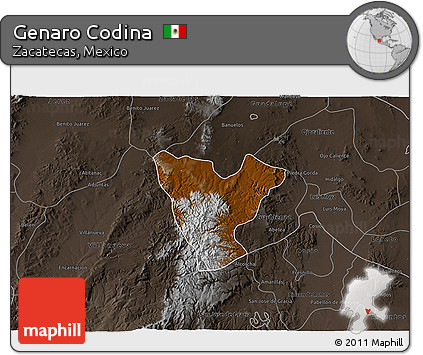 Physical 3D Map of Genaro Codina, darken, semi-desaturated