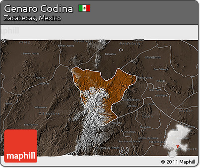 Physical 3D Map of Genaro Codina, darken, semi-desaturated