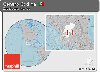 Gray Location Map of Genaro Codina, highlighted parent region, hill shading