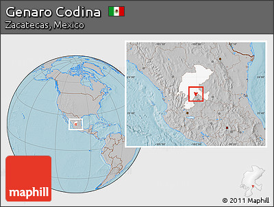 Gray Location Map of Genaro Codina, highlighted parent region, hill shading