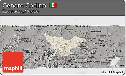 Shaded Relief Panoramic Map of Genaro Codina, darken, semi-desaturated