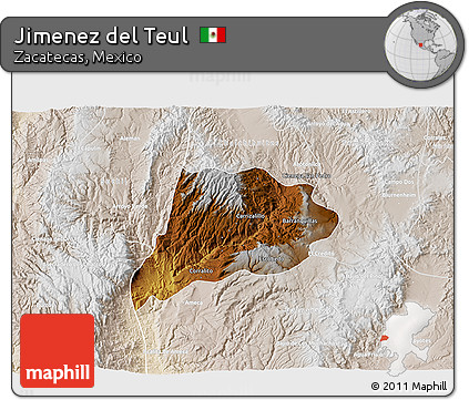 Physical 3D Map of Jimenez Del Teul, lighten