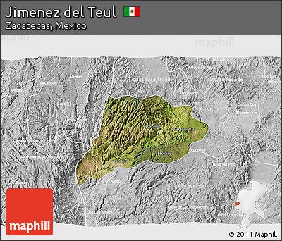 Satellite 3D Map of Jimenez Del Teul, lighten, desaturated