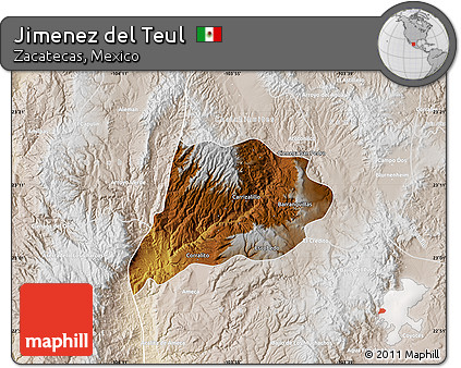 Physical Map of Jimenez Del Teul, lighten