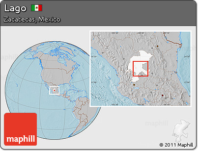 Gray Location Map of Lago, highlighted parent region, hill shading