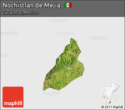 Satellite 3D Map of Nochistlan De Mejia, single color outside