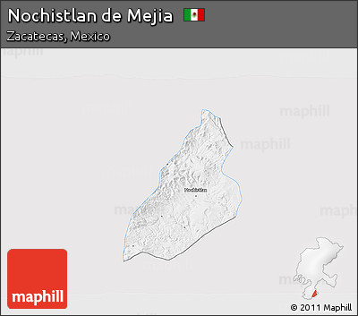 Silver Style 3D Map of Nochistlan De Mejia, single color outside
