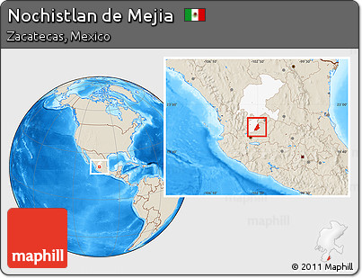 Shaded Relief Location Map of Nochistlan De Mejia, highlighted parent region