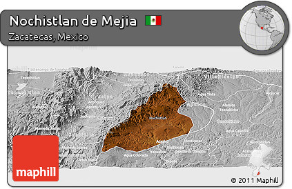 Physical Panoramic Map of Nochistlan De Mejia, lighten, desaturated