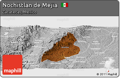 Physical Panoramic Map of Nochistlan De Mejia, lighten, desaturated