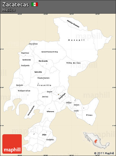 Classic Style Simple Map of Zacatecas, single color outside