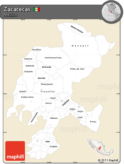 Classic Style Simple Map of Zacatecas, single color outside